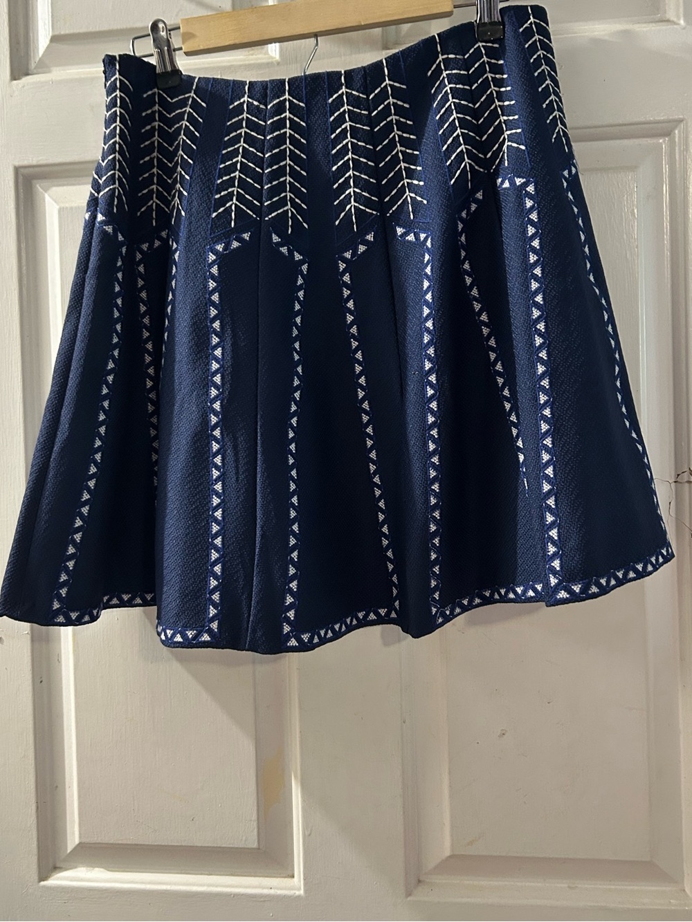 Alya Navy Blue Circle Skirt with White Embroidered Detail - Picture 2 of 2